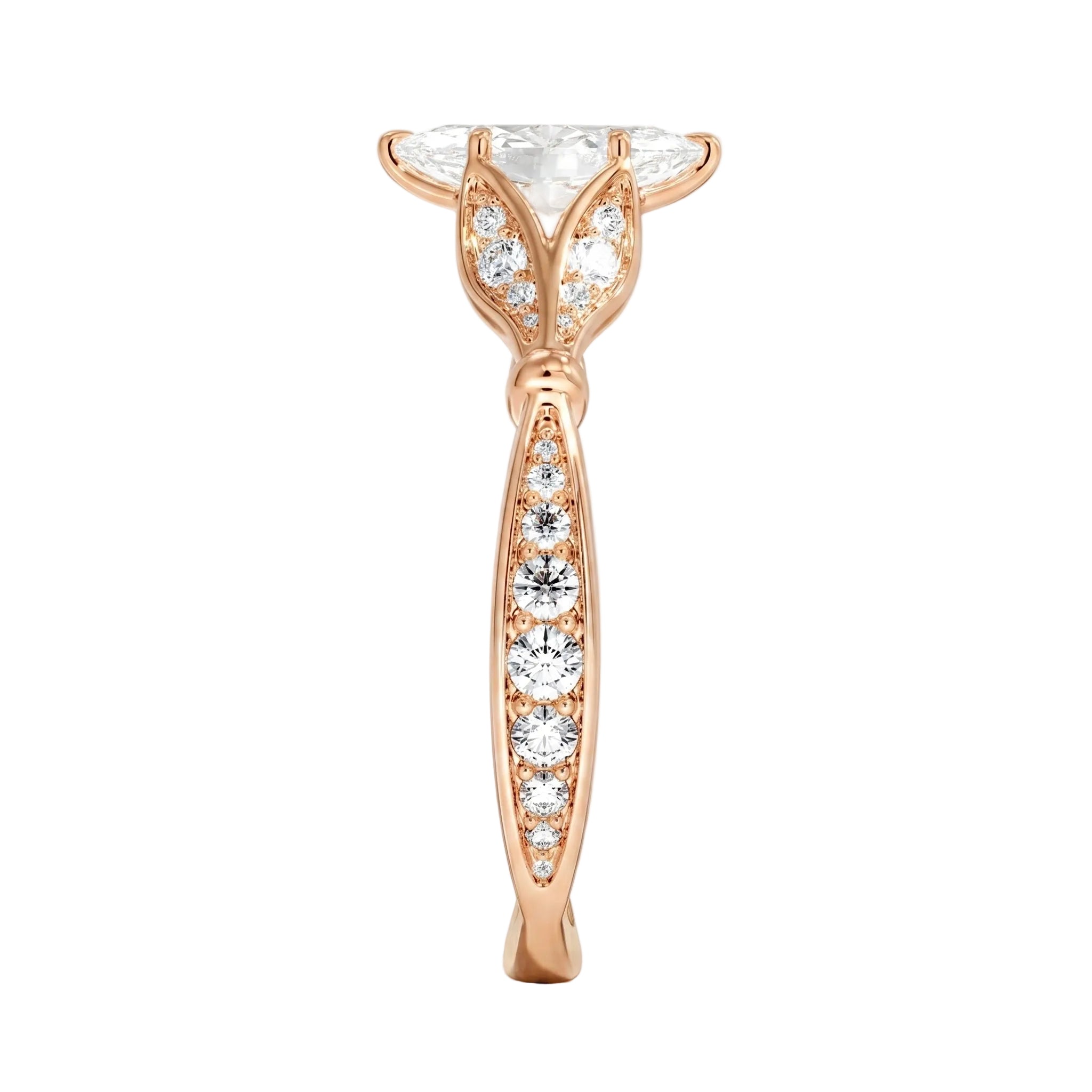 Side view of the Marquise Royal Lotus showing the architectural lotus setting