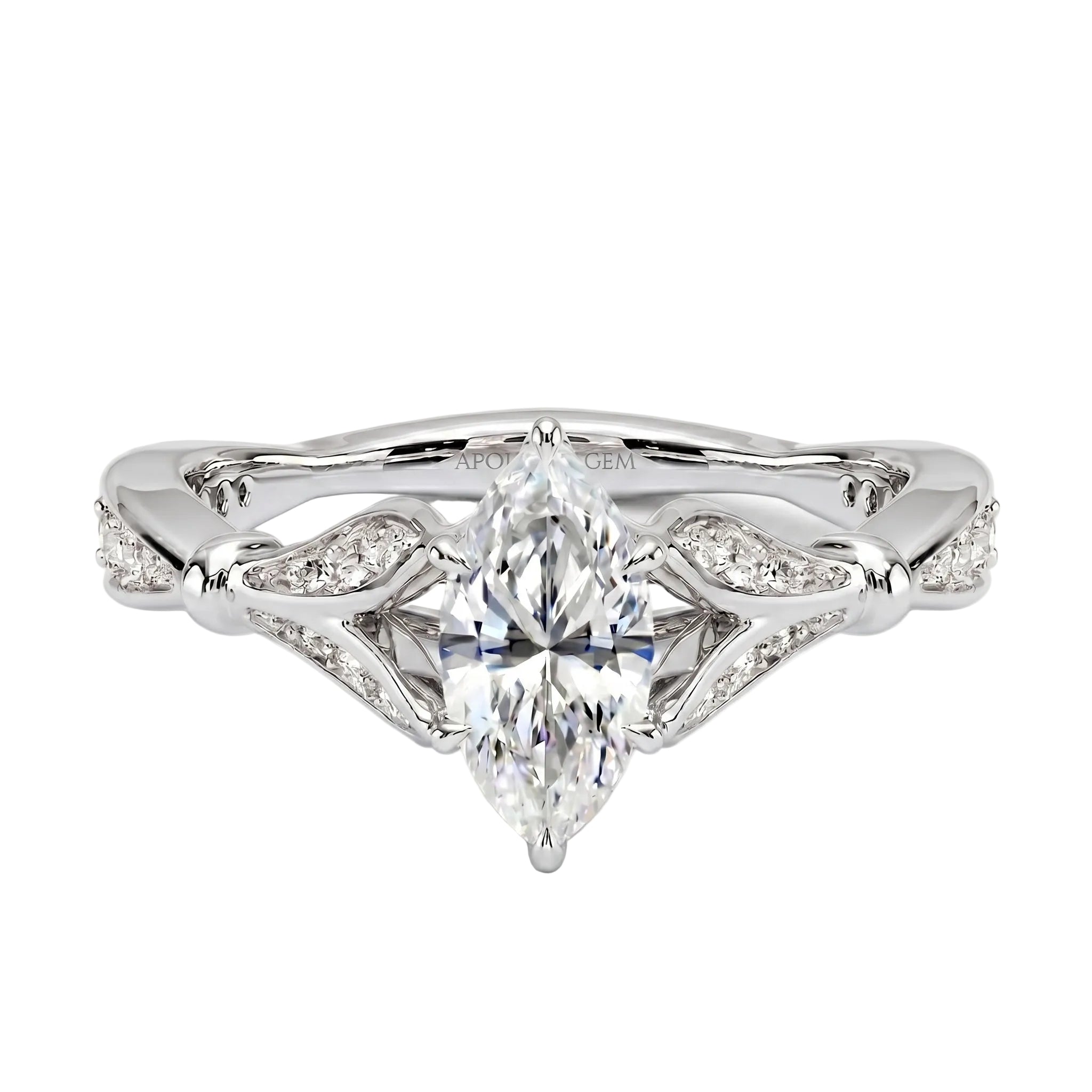 The Marquise Royal Lotus moissanite ring with pavé floral crown ApolloGem