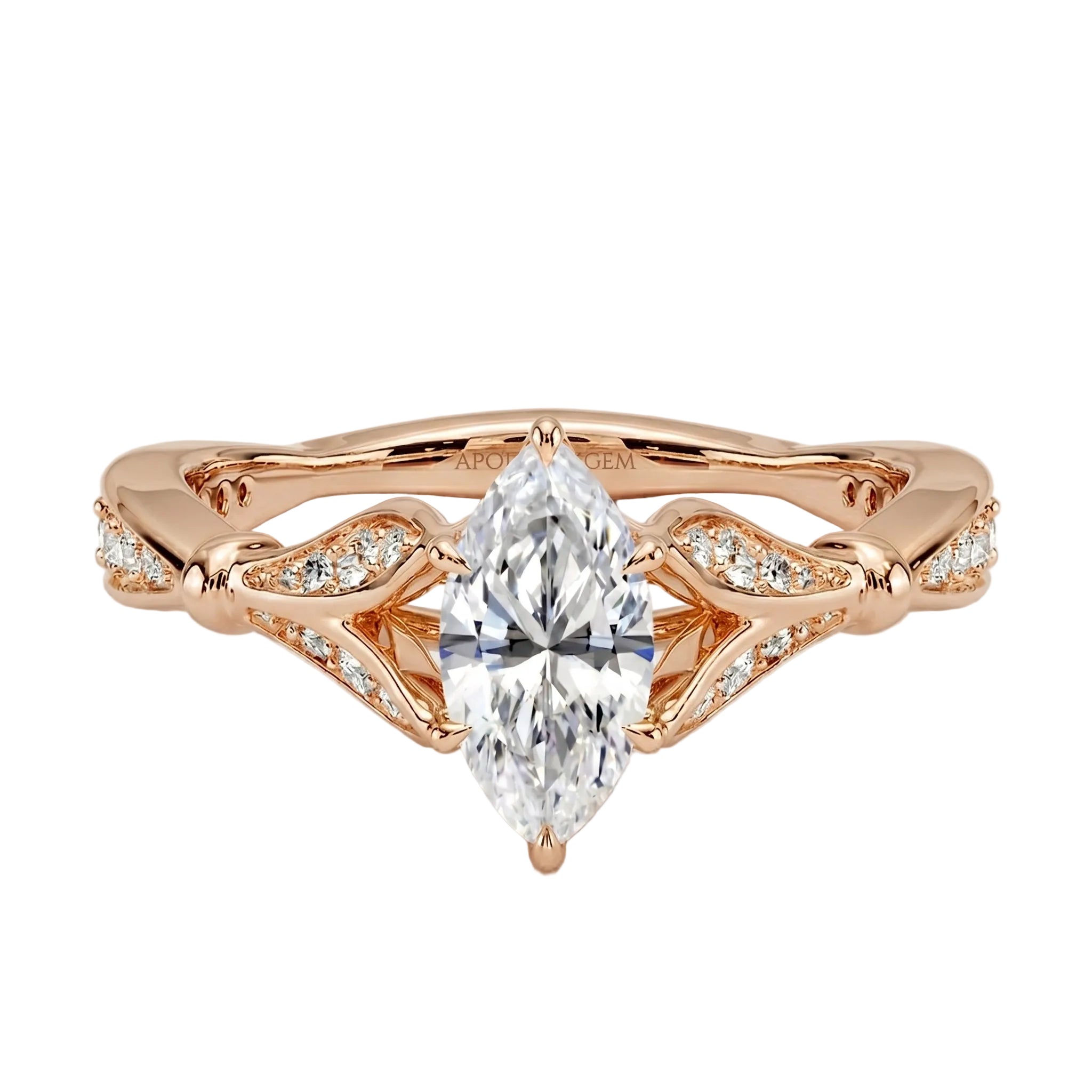 The Marquise Royal Lotus moissanite ring with pavé floral crown ApolloGem