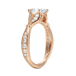 Close-up of the tapered pavé band and six-prong marquise mount