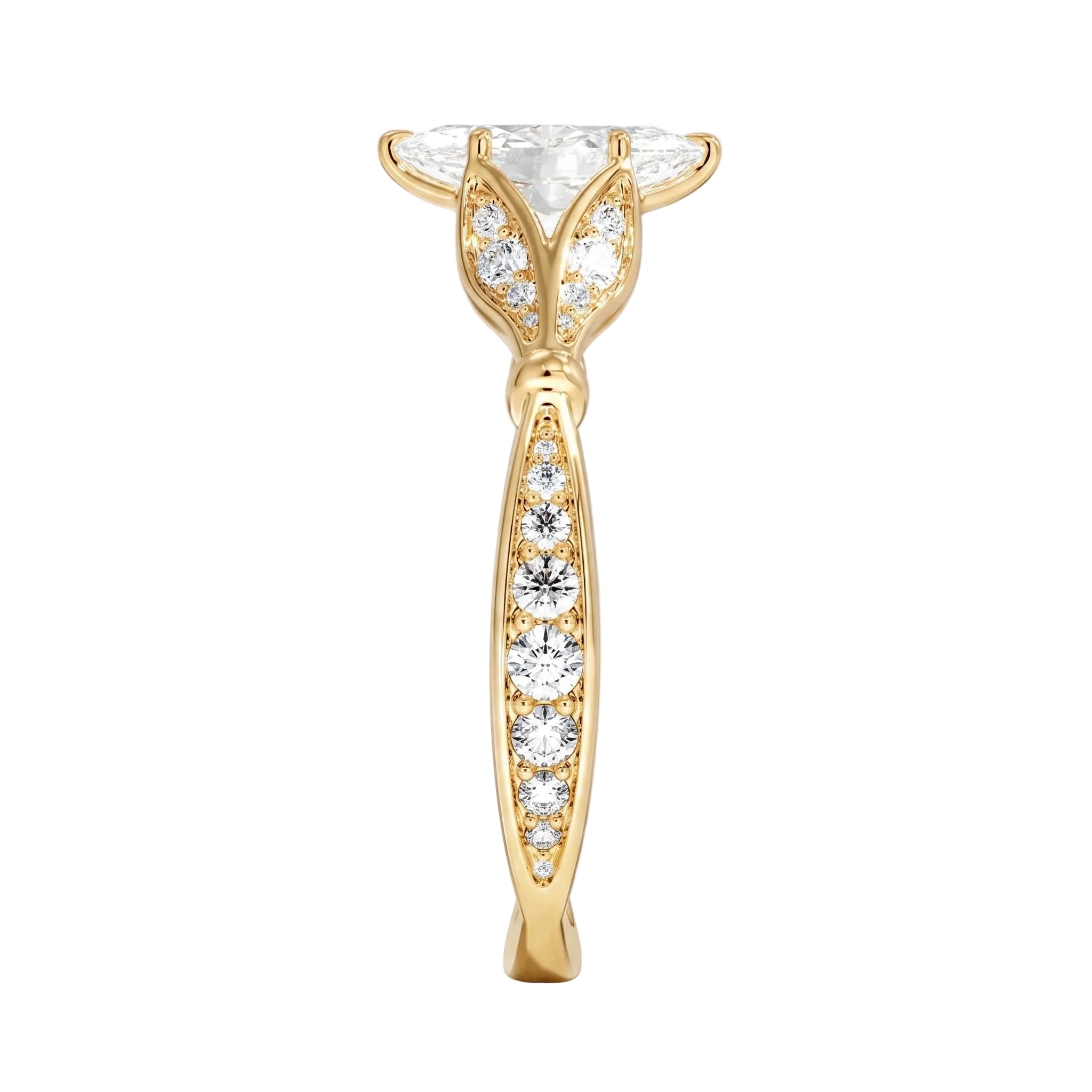 Side view of the Marquise Royal Lotus showing the architectural lotus setting