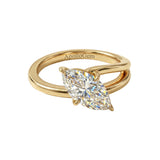 integrated secure four-prong marquise cut moissanite solitaire ring in yellow gold ApolloGem.