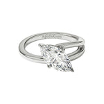 integrated secure four-prong marquise cut moissanite solitaire ring in white gold ApolloGem.