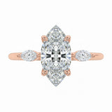 Luxury triple marquise cut moissanite engagement ring in rose gold featuring high-quality GRI certified stones ApolloGem South Africa.