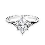 Marquise brilliant moissanite engagement ring with a modern V-split shank gold band ApolloGem.