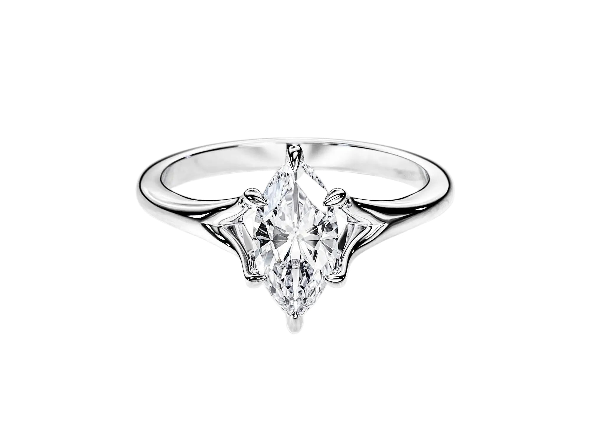 Marquise brilliant moissanite engagement ring with a modern V-split shank gold band ApolloGem.