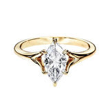 Marquise brilliant moissanite engagement ring with a modern V-split shank gold band ApolloGem.
