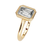 Vintage inspired bezel ring emerald shape 18k gold textured design online store