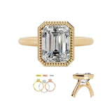 Emerald cut bezel engagement ring with milgrain beaded edge yellow gold South Africa