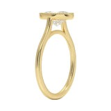 Oval shape Moissanite lab grown diamond engagement ring round shank with a bezel setting, on a gold band, against a white background.Moissanite engagement ring cape town south africa grand diamonds ralph jacobs jeulia 