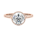 Tube shank ring with vintage milgrain bezel setting round moissanite details