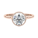 Tube shank ring with vintage milgrain bezel setting round moissanite details