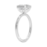 Top-down view of a D-color VVS1 Asscher stone in a polished white gold bezel