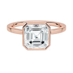 The Modern Asscher cut moissanite ring with a smooth rose gold bezel ApolloGem
