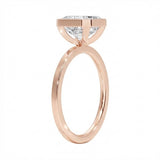 Top-down view of a D-color VVS1 Asscher stone in a polished rose gold bezel