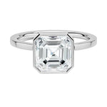 The Modern Asscher cut moissanite ring with a smooth white gold bezel ApolloGem