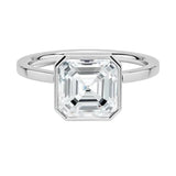 The Modern Asscher cut moissanite ring with a smooth white gold bezel ApolloGem