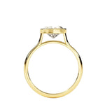  Heart shape Moissanite lab grown diamond engagement ring round shank with a bezel setting, on a gold band, against a white background.Moissanite engagement ring cape town south africa grand diamonds ralph jacobs jeulia "