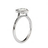 Round profile shank ring with bezel setting heart cut moissanite side view