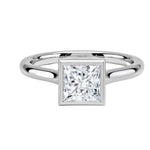 Modern bezel set princess cut moissanite solitaire ring in white gold ApolloGem
