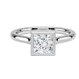 Modern bezel set princess cut moissanite solitaire ring in white gold ApolloGem