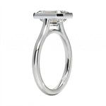 Top-down view of a D-color VVS1 princess stone in a polished white gold bezel setting.