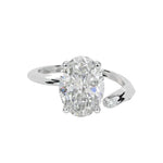 Luxury oval cut moissanite engagement ring with a modern bypass asymmetrical band in white gold ApolloGem South Africa.