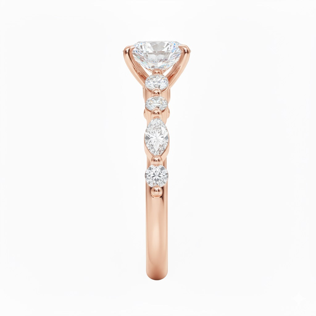 Oval cut Moissanite lab grown diamond engagement ring with tube set small round moissanites on the shank, on a gold band, against a white background.Moissanite engagement ring cape town south africa grand diamonds ralph jacobs jeulia 