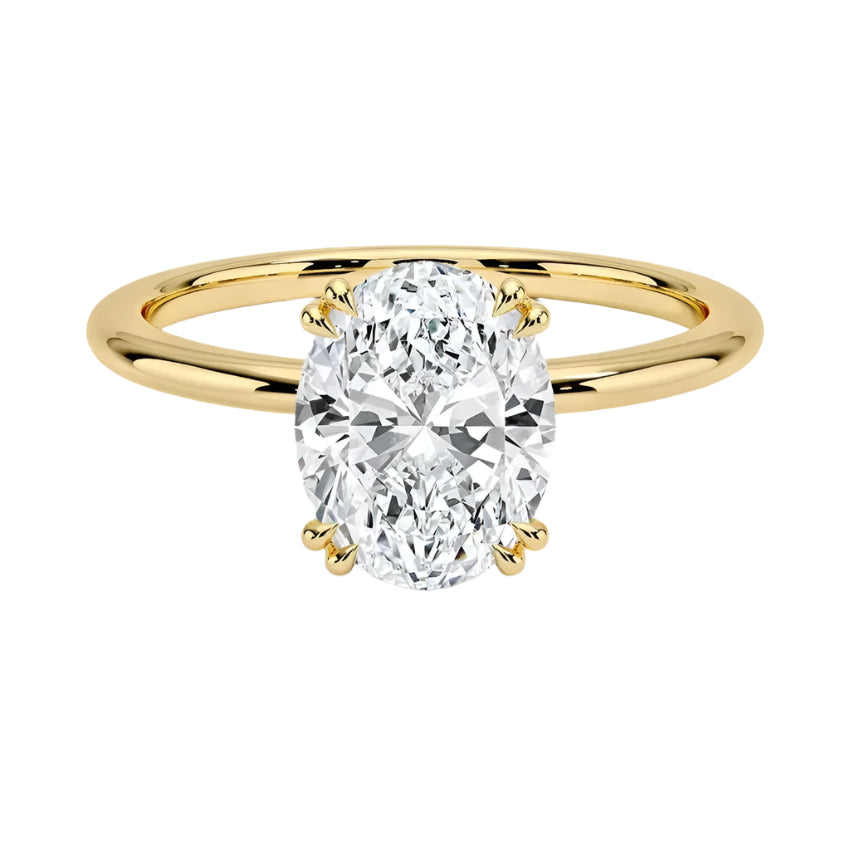 Oval-cut moissanite solitaire engagement ring with vintage double claw prongs, handcrafted by ApolloGem South Africa.