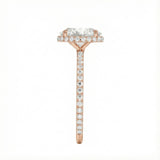 Top view of a brilliant oval moissanite ring with a shimmering pavé-set shank from ApolloGem Cape Town.