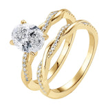 Detailed side view of the Oval Duo Infinity set showing the intertwined pavé gold bands.