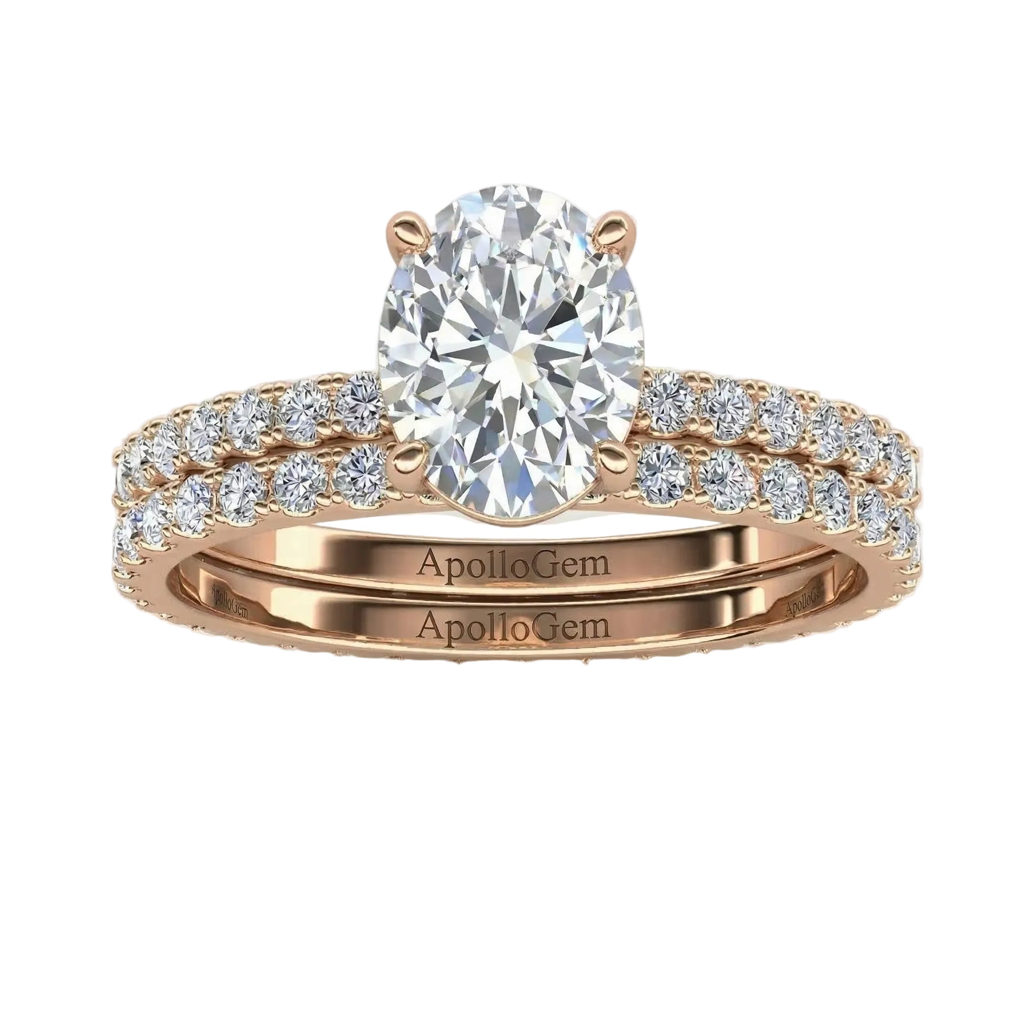 Side profile of the Oval Duo Infinity set showing the flush fit and pavé-set bands.