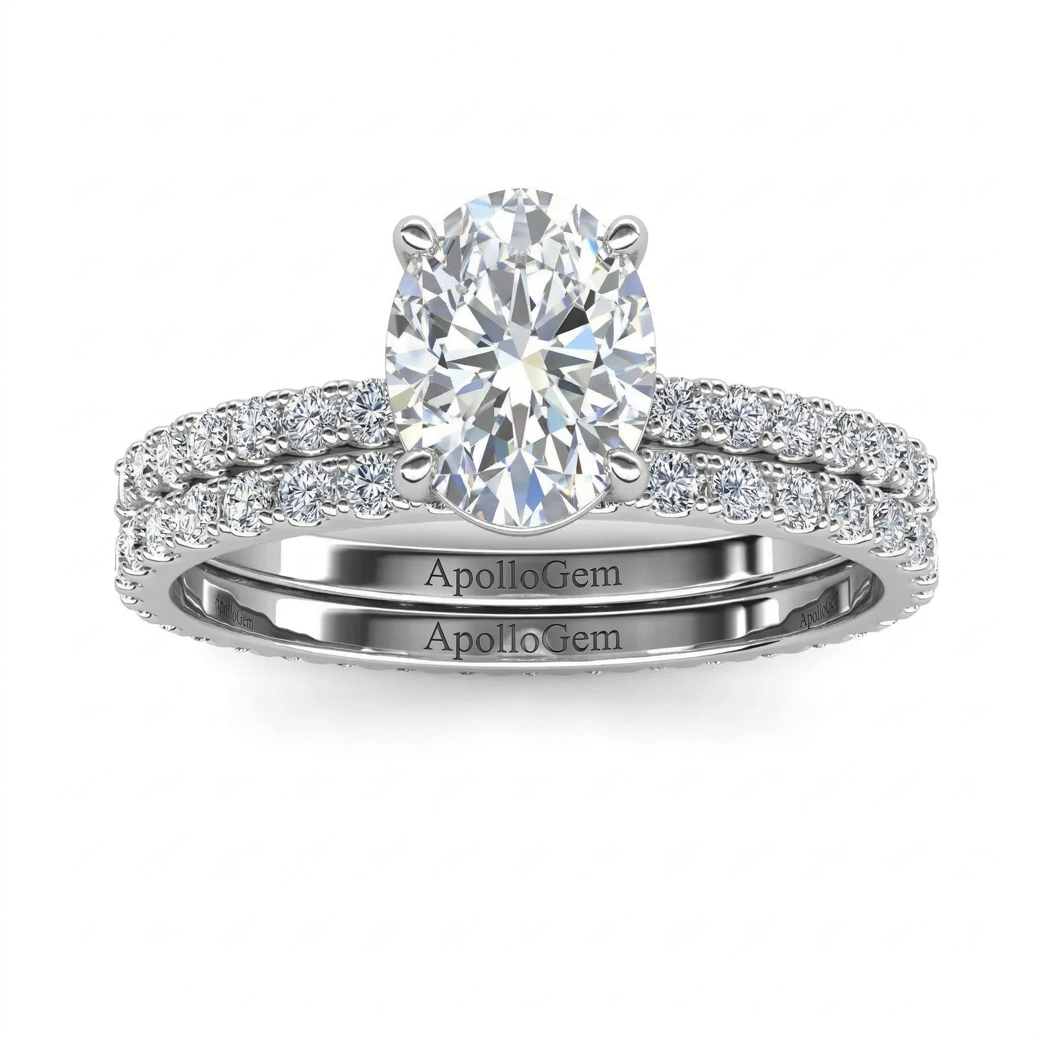 Side profile of the Oval Duo Infinity set showing the flush fit and pavé-set bands.