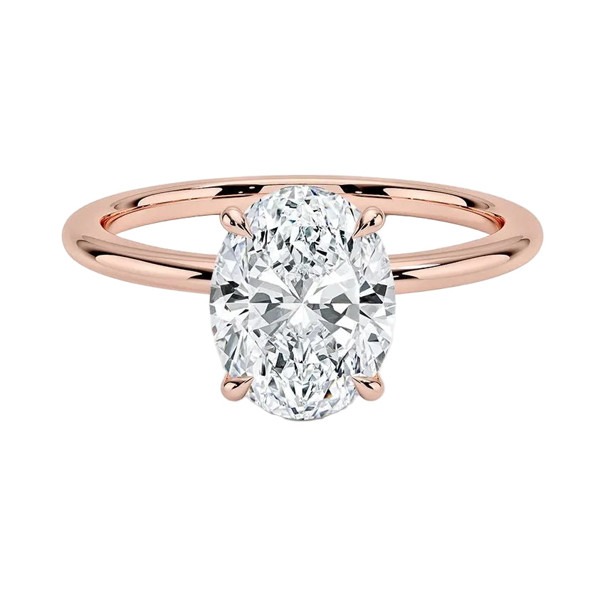 Oval-cut moissanite solitaire engagement ring with a timeless straight band, handcrafted by ApolloGem