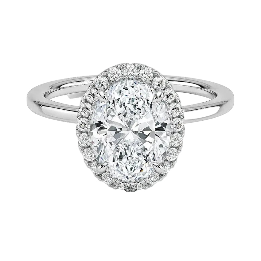Oval cut halo engagement ring plain band white gold South Africa luxury