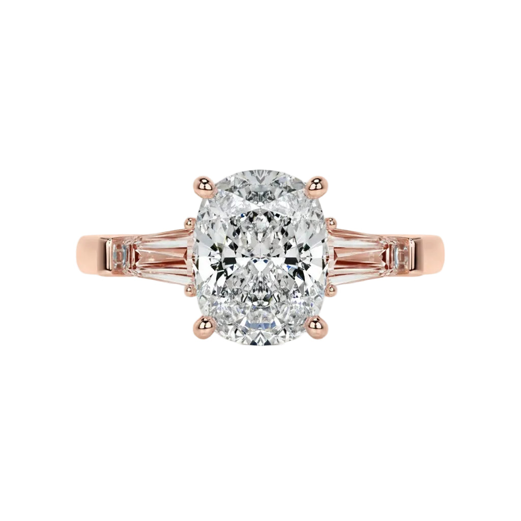 Oval cut moissanite engagement ring rose gold tapered baguette side stones