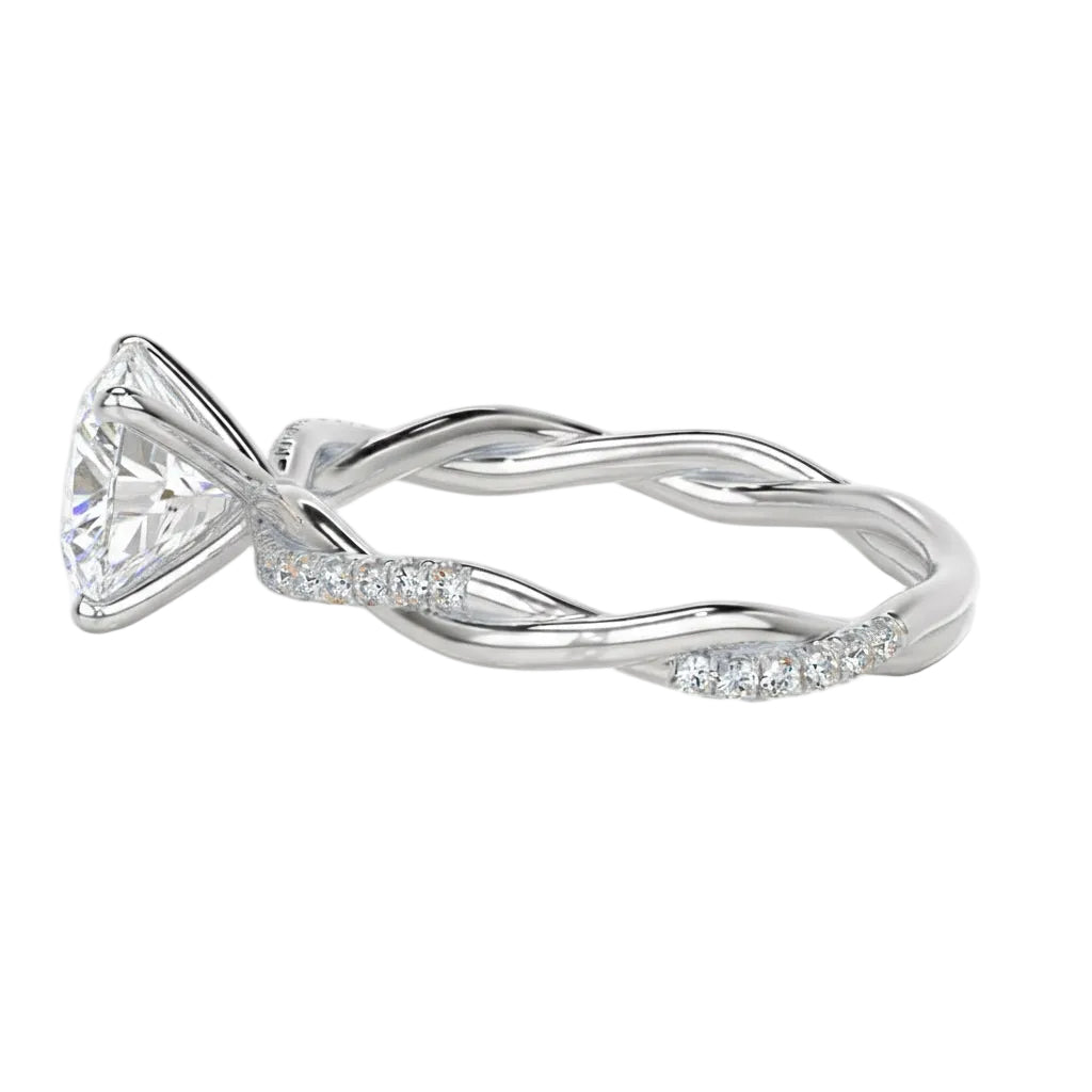 Silver ring with a diamond on a white background