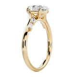 Top-down view of a D-color VVS1 1.05ctw graduated five-stone oval marquise band in yellow gold.