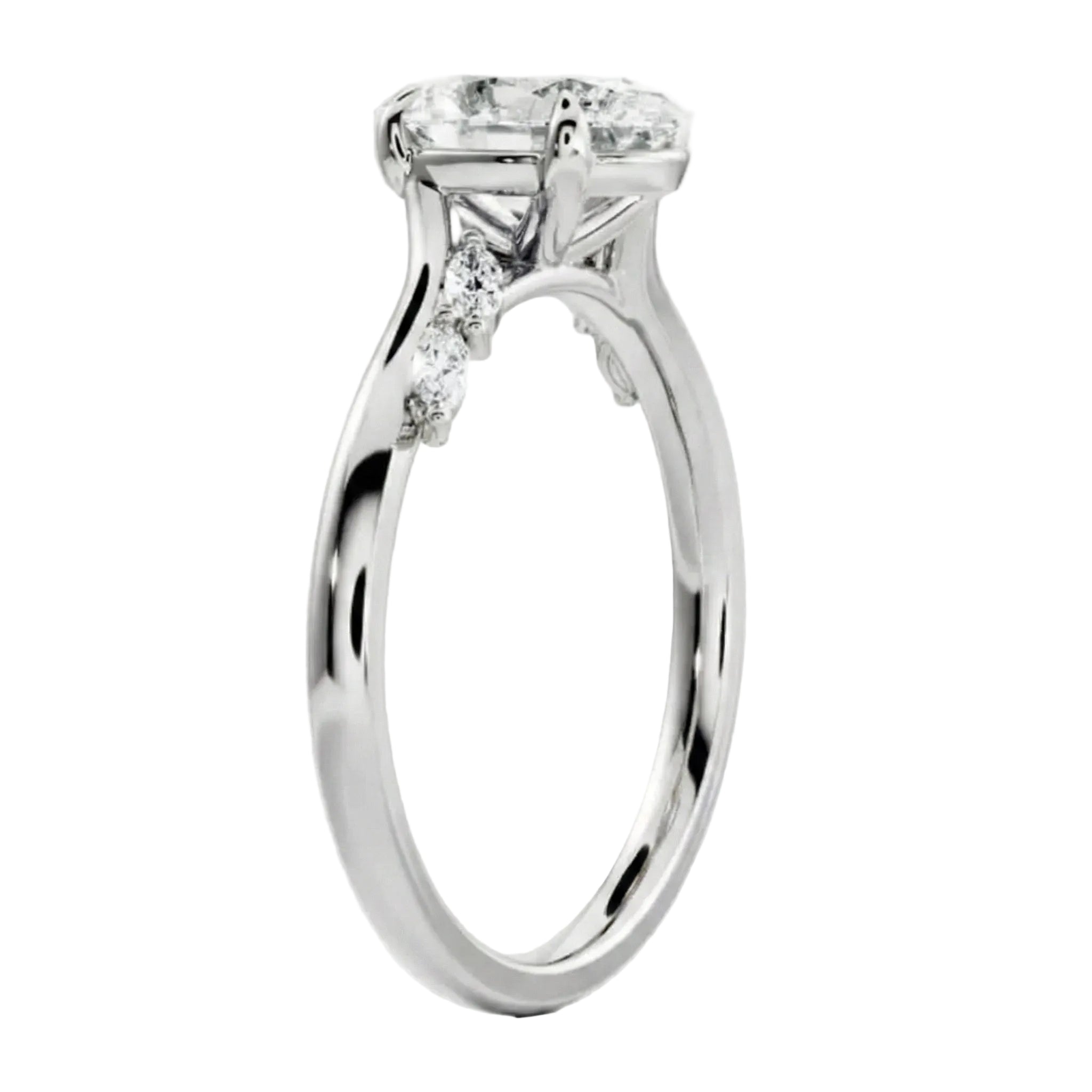 Top-down view of a D-color VVS1 1.05ctw graduated five-stone oval marquise band in white gold.