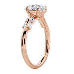 Top-down view of a D-color VVS1 1.05ctw graduated five-stone oval marquise band in rose gold.