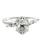 Integrated secure shared-prong oval five-stone marquise and round band in white gold ApolloGem