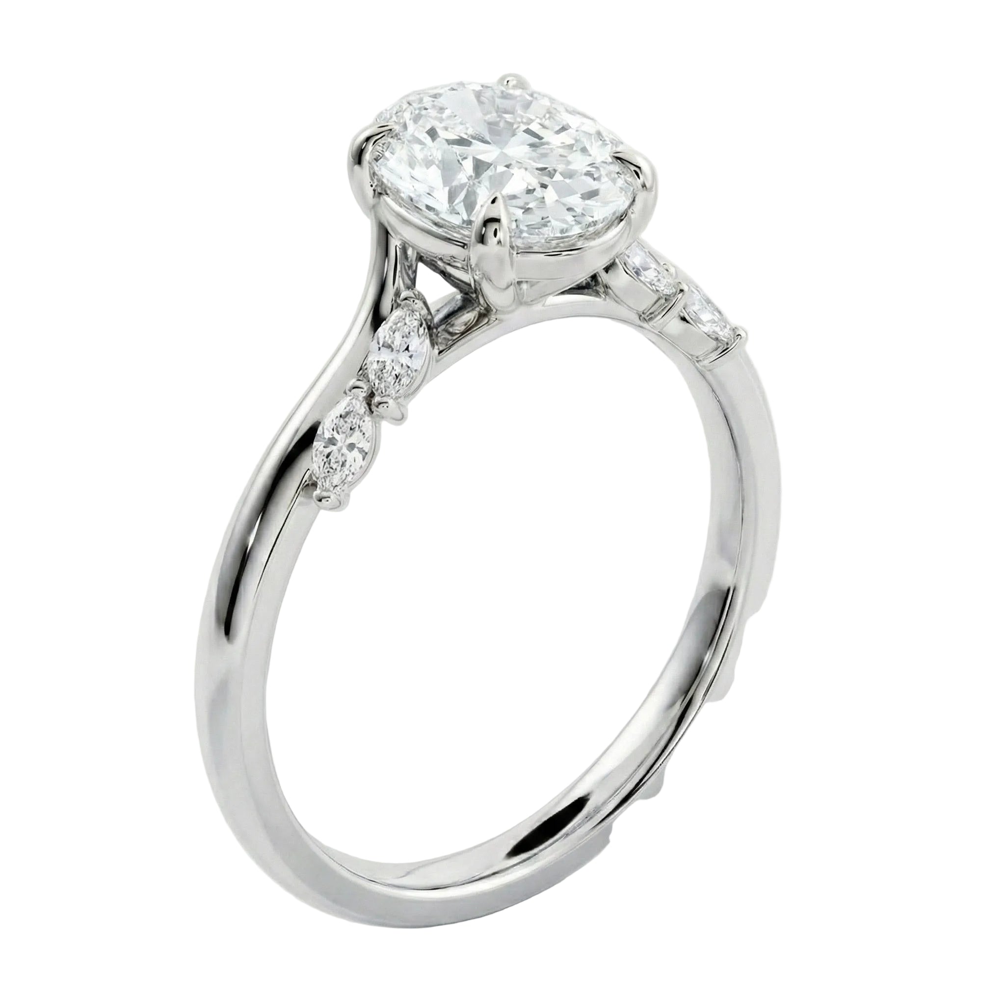 Side profile of the Oval Marquise Petal band showing robust gold walls and seamless integration
