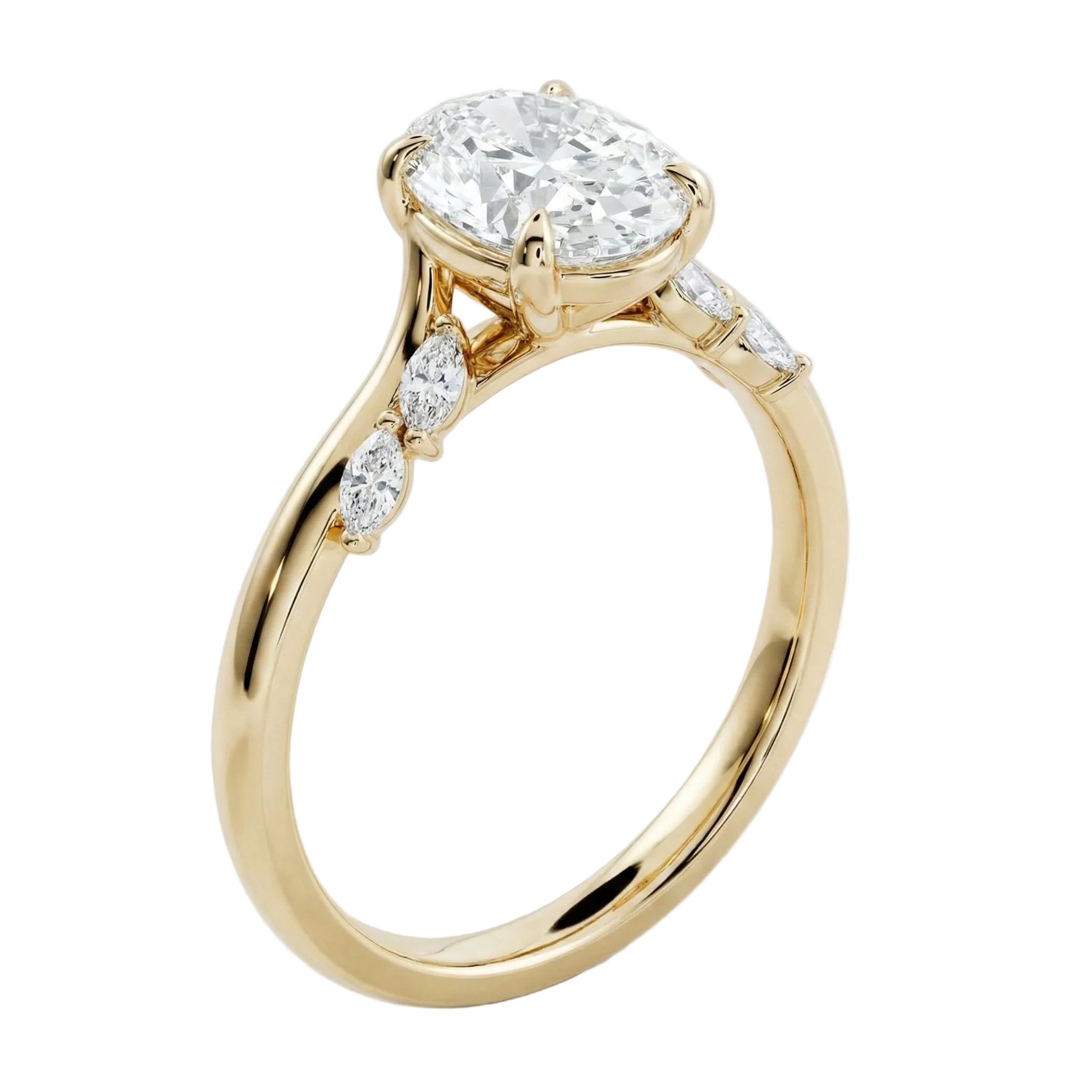 Side profile of the Oval Marquise Petal band showing robust gold walls and seamless integration