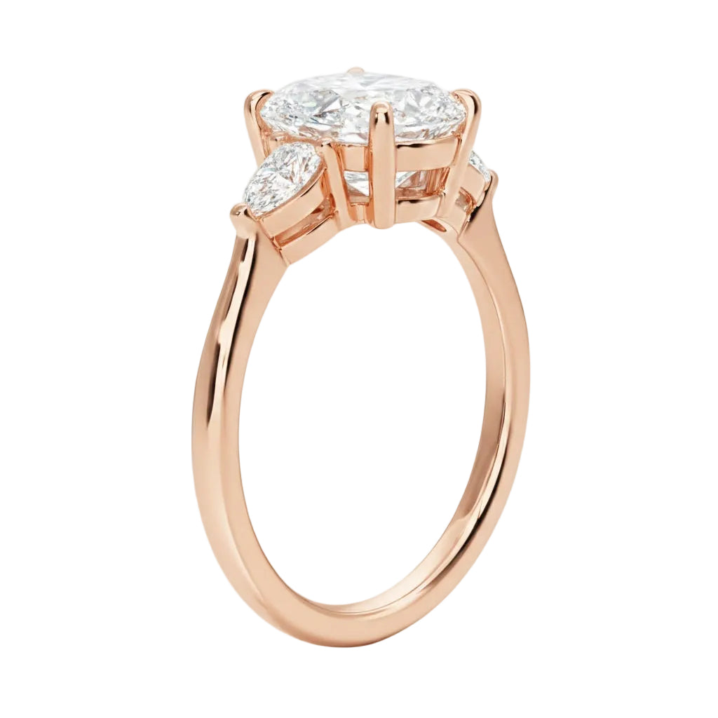 Rose gold ring with a diamond on a white background