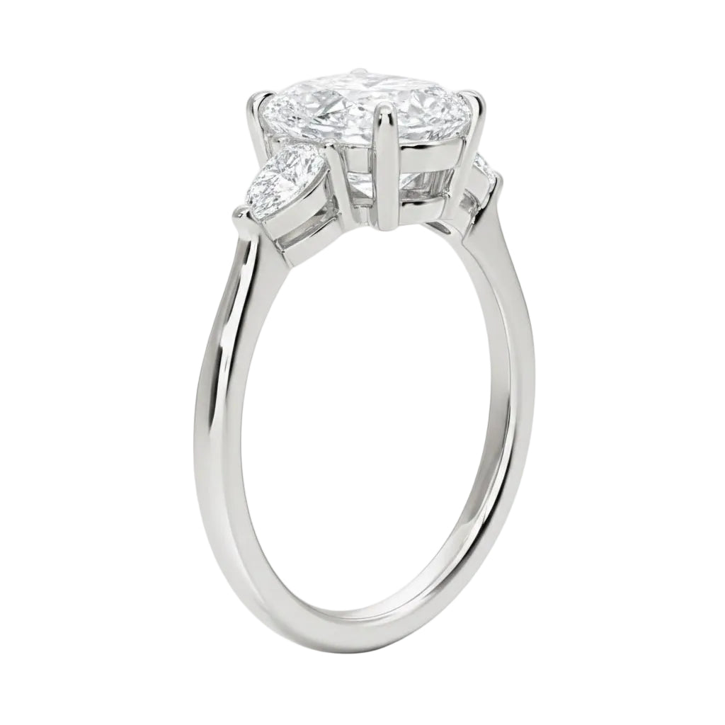 GRI certified oval and pear moissanite ring in a signature ApolloGem premium LED-lit box for a luxury proposal.