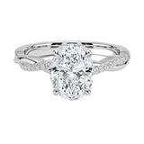Four-claw cat-claw oval cut moissanite ring with a single pavé vine twist band in white gold ApolloGem.