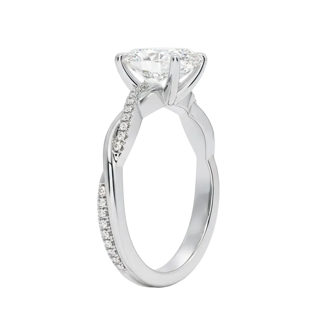 Side profile of the Oval Solo Vine ring showing the contrast between the smooth gold and pavé-set strands.