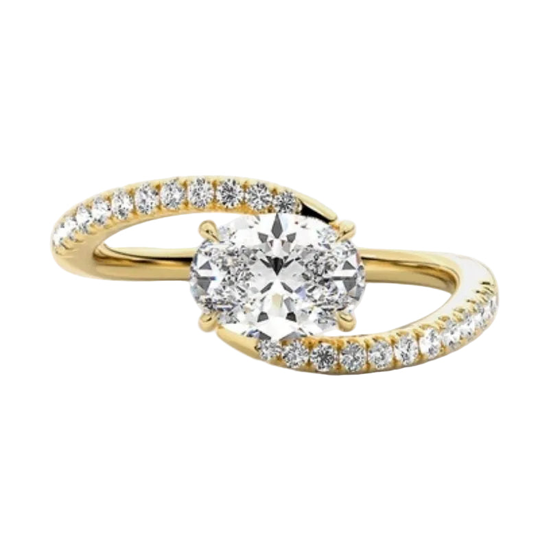 Unique oval cut engagement ring bypass setting pave band diamond alternative South Africa
