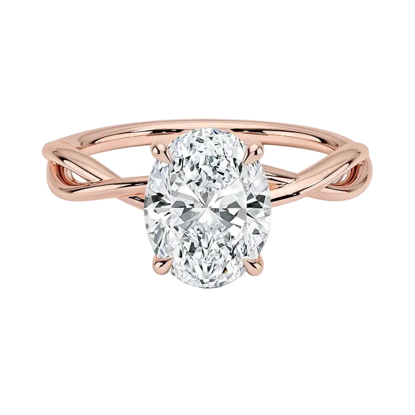 Oval brilliant moissanite engagement ring with a twisted infinity-style band ApolloGem.