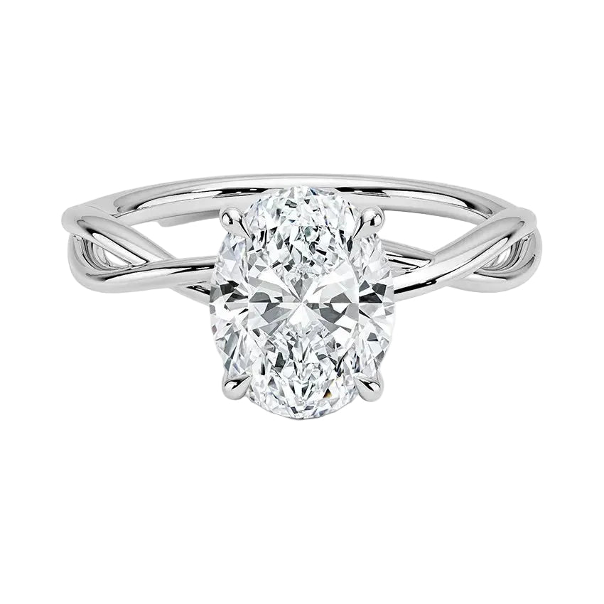 Oval brilliant moissanite engagement ring with a twisted infinity-style band ApolloGem.
